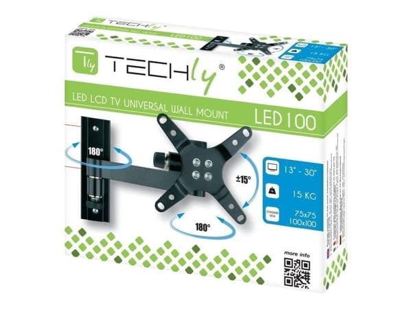 TECHly ICA-LCD 105BK - Monteringssett (veggplate, displaybøyle) - justerbar arm - for LCD-TV - svart - skjermstørrelse: 13"-30" Sort