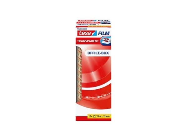 tesa film, transparent, 12 mm x 33 m självhäftande film av PP-film, god vidhäftningsförmåga, lätt att rulla av (57402-00002-00)