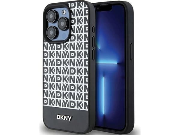 DKNY Metal Logo Print MagSafe Lærveske til iPhone 15 Pro Max - Svart