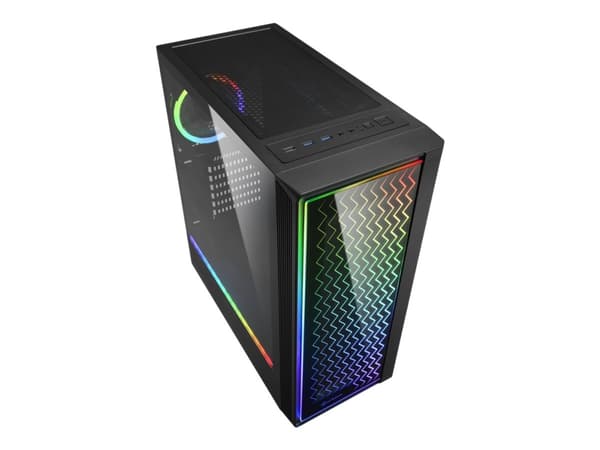 Sharkoon RGB LIT 200 - Tower - ATX - sidepanel med vindu (herdet glass) - ingen strømforsyning - USB/lyd Sort