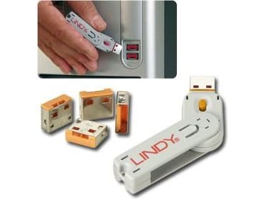 Lindy 40453, Portblockerare + nyckel, USB Type-A, Orange, Akrylnitrilbutadienstyren (ABS), 5 styck, Polypåse