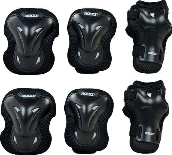 Roces ventilerte JR rulleskøytebeskyttere svart 3pack 301352 01 M
