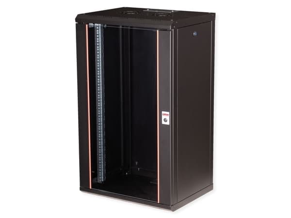 ROLINE 26.21.0178, Väggmonterad rack, 20U, Knapplås, Kuggskenor, 35 kg, Svart