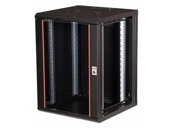 ROLINE 26.21.0177, Väggmonterad rack, 16U, Knapplås, Kuggskenor, Svart