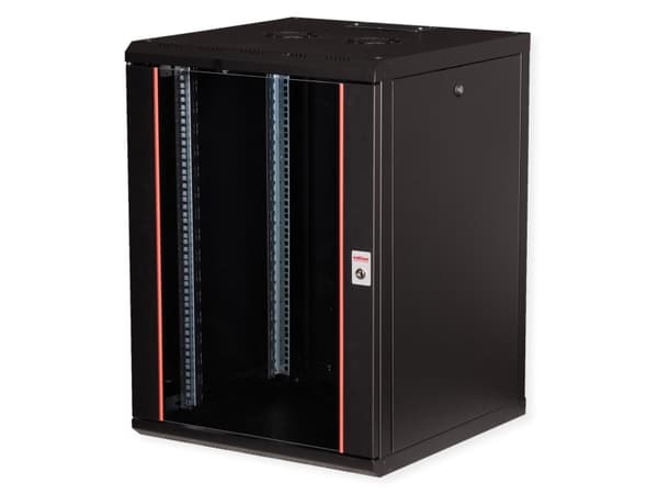 ROLINE 26.21.0177, Väggmonterad rack, 16U, Knapplås, Kuggskenor, Svart