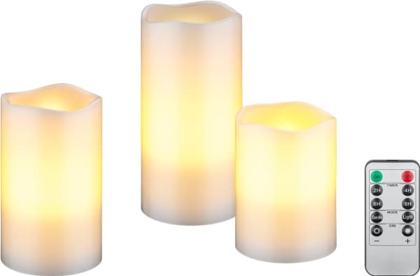 Sæt med 3 LED-stearinlys i voks, hvid