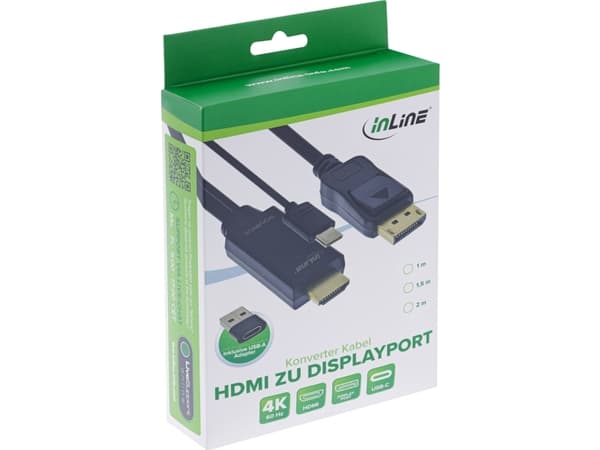 InLine 17164I, aktiv videokonverter, svart, 1,5 m, 3840 x 2160 piksler, 3840x2160@30fps, HDMI