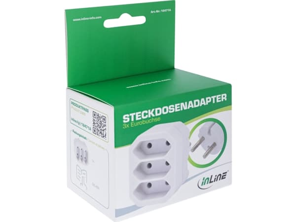 InLine 16471A, Type F, Type C (Europlug), Rett, Rett, Hvit, 44 g