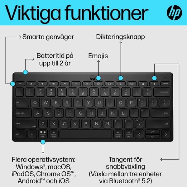 HP 355 kompakt Bluetooth-tangentbord för flera enheter
