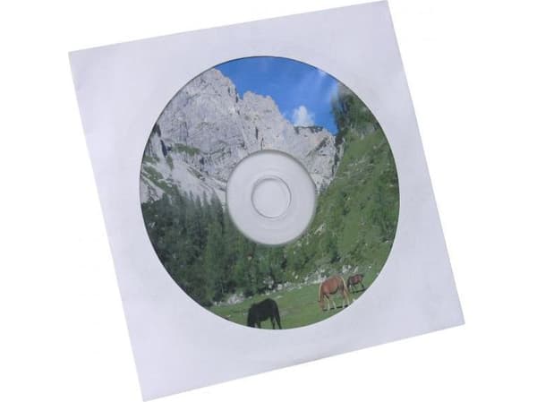 Logokonvolutt for 1 CD, papir, hvit, med vindu, 100-pakning