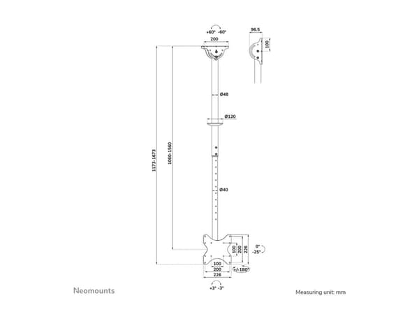 Neomounts CL35-340BL12 - Monteringssett (takmontering) - full bevegelse - for flatpanel - stål - svart - skjermstørrelse: 23"-42"