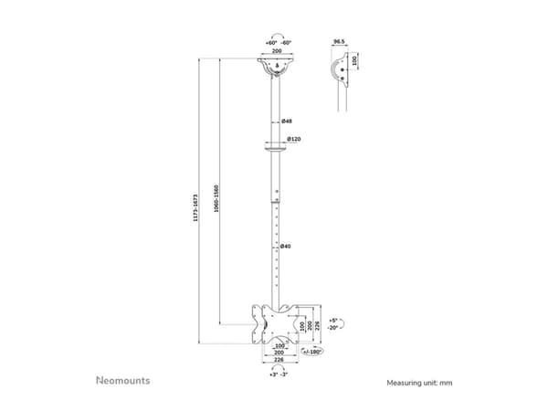 Neomounts CL35-340BL22 - Monteringssats (takmontering) - fullständig rörelse - för platt panel - stål - svart - skärmstorlek: 23"-42"