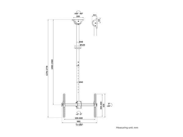 Neomounts CL35-440BL16L - Monteringssats (takmontering) - fullständig rörelse - för platt panel - stål - svart - skärmstorlek: 37"-70"