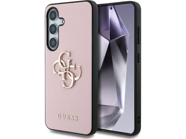 Guess Grained Big 4G-logo Liten klassisk logo Samsung Galaxy S25 Plus telefondeksel rosa