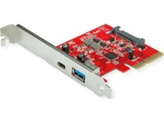 Adapter USB Roline Karta ROLINE PCI Express, USB 3.2 Gen 2 USB A - USB C, 1x USB-A, 1x USB-C Punainen, Hopea