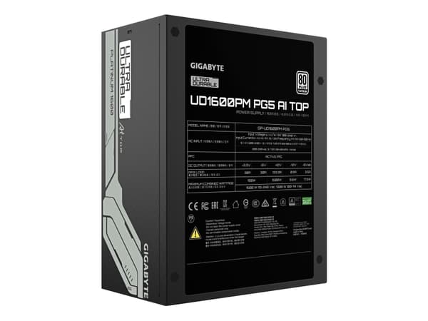 Gigabyte UD1600PM PG5 AI TOP - Strømforsyning (intern) - ATX12V 3.1/ EPS12V - 80 PLUS Platinum - AC 100-240 V - 1600 watt - aktiv PFC