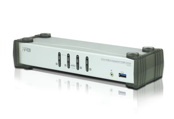 ATEN USB 3.0 DisplayPort KVMP™-switch med 4 portar (kablar medföljer) Svart, Grå