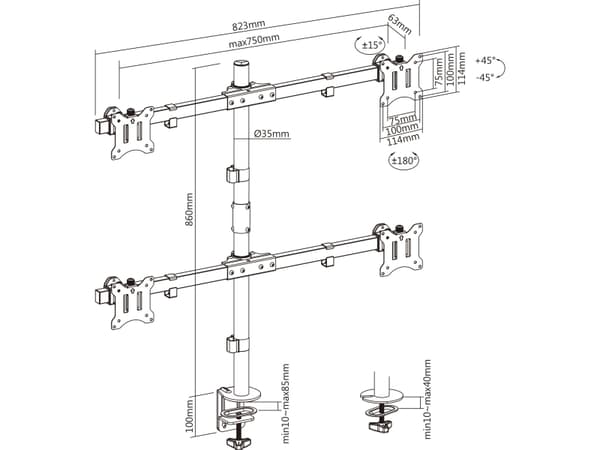 InLine bordfeste for 4x LCD/LED-skjermer på opptil 81 cm 32" maks. 9 kg (23108H)