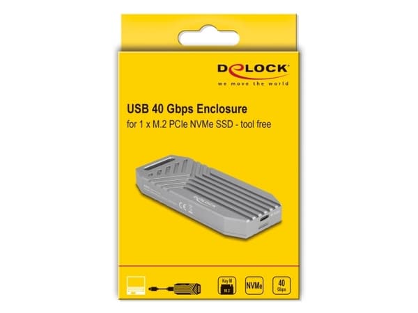 DeLOCK 42033, SSD-inkapsling, M.2, PCI Express, 40 Gbit/s, USB-anslutning, Grå