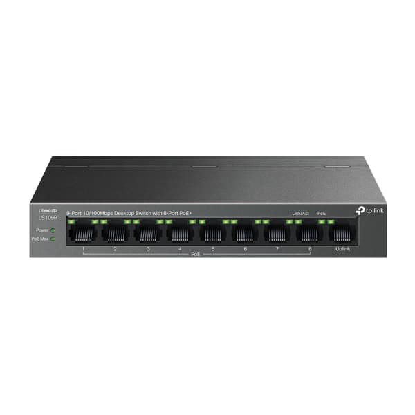 TP-Link LiteWave LS109P nätverksswitchar Ohanterad Fast Ethernet (10/100) Strömförsörjning via Ethernet (PoE) stöd Svart