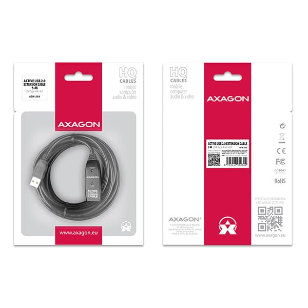 Axagon ADR-205 USB-kablar USB 2.0 5 m USB A Svart