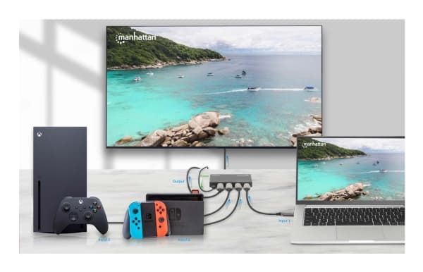 Manhattan 208222, HDMI, USB Type-C, Metall, Svart, 60 hz, 1280 x 720 (HD 720), 1920 x 1080 (HD 1080), 3840 x 2160