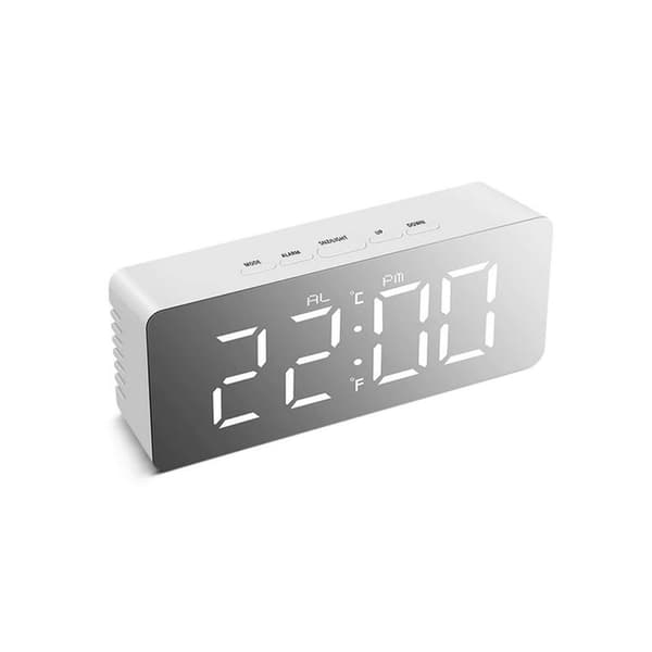 Ur med alarm, termometer og spejl