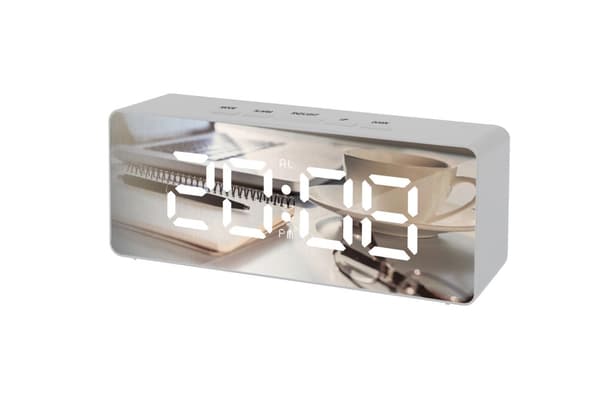 Ur med alarm, termometer og spejl
