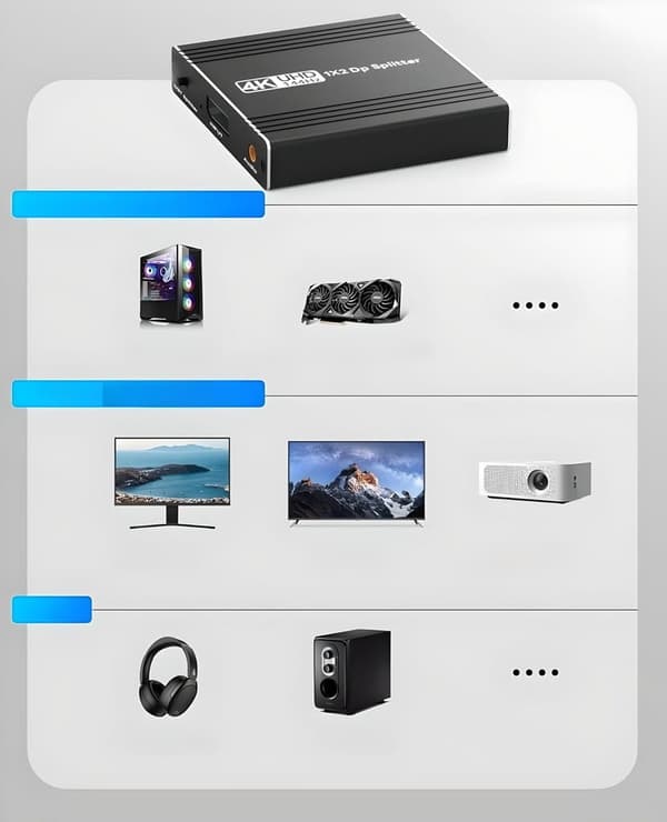 SPLITTER DISPLAYPORT 1X2 SPLITTER SPLITTER SPLITTER 4K 240HZ 144HZ