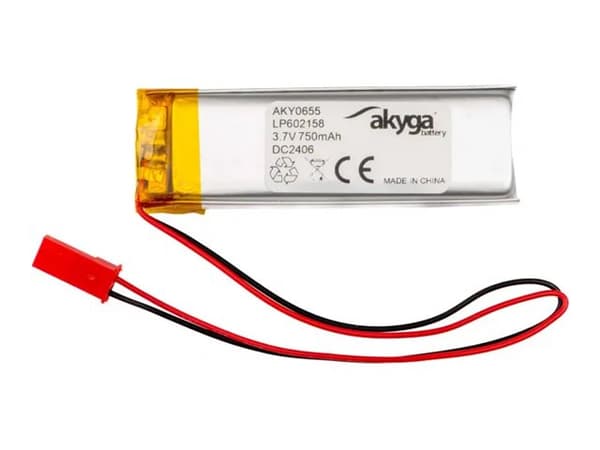 Akyga AKY0655 LP602158 Li-Po 3,7V/750mAh Li-Po batteri PCM JST 2,54 2Pin 150mm kontakt