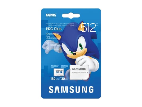 Samsung PRO Plus MB-MD512SA - Sonic the Hedgehog flashminnekort (microSDXC til SD-adapter inkludert) - 512 GB - A2 / Video Class V30 / UHS-I U3 - mic