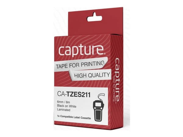 Capture - Nylon - svart på hvitt - Rull (0,6 cm x 8 m) 1 kassett(er) hengeboks - laminert teip (alternativ for: Brother TZES211)
