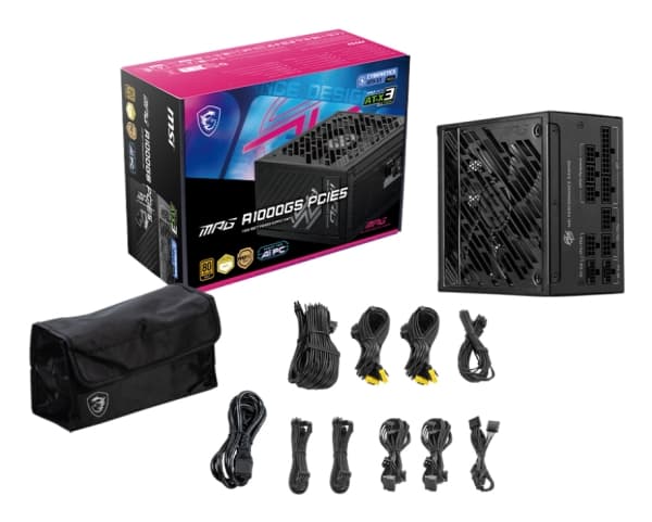 MSI MPG A1000GS PCIE5 - Strømforsyning (intern) - ATX12V 3.1/ EPS12V - 80 PLUS Gold - Cybenetics Gold - AC 100-240 V - 1000 watt - aktiv PFC