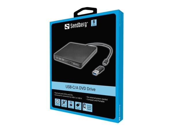 Sandberg - Diskenhet - DVD±RW (±R DL) / DVD-RAM - USB-C - extern Svart