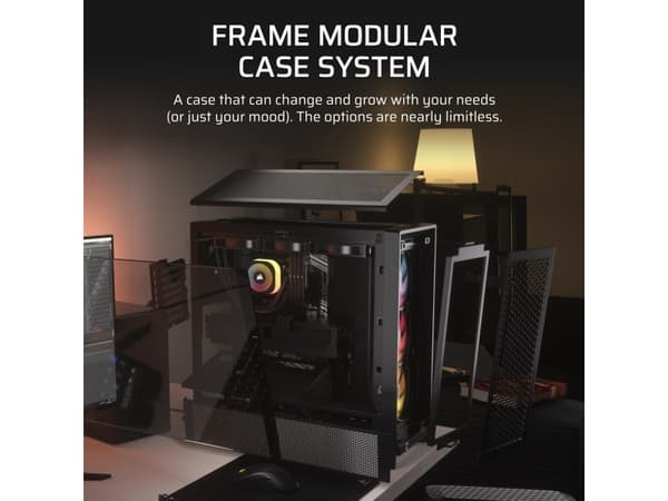 CORSAIR FRAME 4000D RS ARGB - Midi-torn spel - utökad ATX - genomskinlig sidopanel (härdat glas) - ingen strömförsörjning (ATX) - svart - USB/ljud