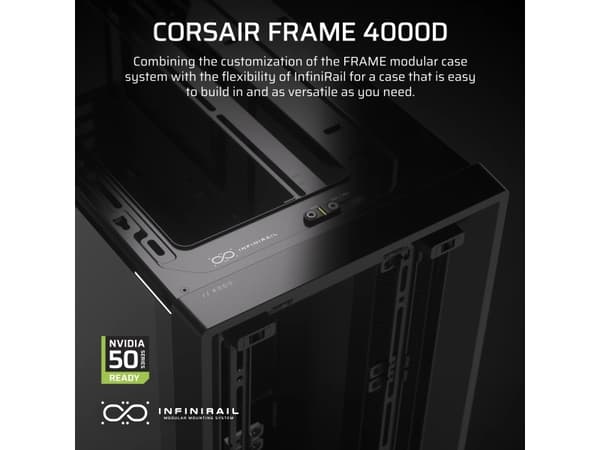 Corsair FRAME 4000D, Midi Tower, PC, Black, ATX, EATX, micro ATX, Mini-ITX, Plastic, Steel, Tempered glass, Gaming