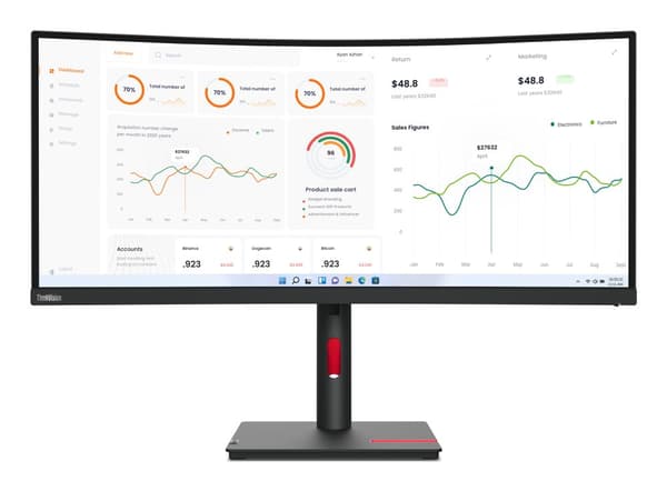 Lenovo ThinkVision T34w-30 LED display 86,4 cm (34") 3440 x 1440 pixlar Wide Quad HD Svart Svart