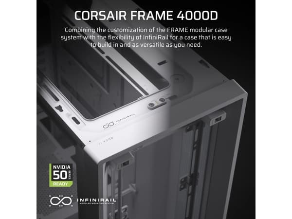 CORSAIR FRAME 4000D - Midi-tårn gaming - utvidet ATX (E-ATX) - sidepanel med vindu (herdet glass) - ingen strømforsyning (ATX) - hvit - USB/lyd