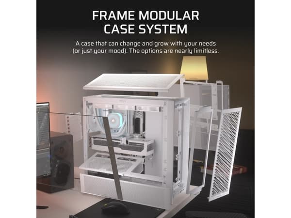 CORSAIR FRAME 4000D - Midi-tårn gaming - utvidet ATX (E-ATX) - sidepanel med vindu (herdet glass) - ingen strømforsyning (ATX) - hvit - USB/lyd