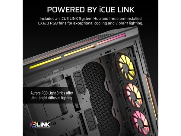CORSAIR iCUE LINK 5000T LX RGB - Mid tower spel - utökad ATX - genomskinlig sidopanel (härdat glas) - ingen strömförsörjning (ATX) - svart - USB/ljud