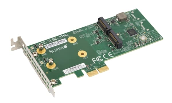 Supermicro AOC-SLG2-2TM2-O, PCIe, M.2, Hankjønn, Grønn, Grå, Server, Passiv