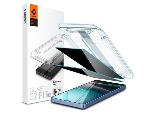 Spigen GLAS.tR EZ Fit HD Privacy, Samsung, Galaxy S25 Ultra (2025), Dammresistent, Reptålig, Svart, 2 styck