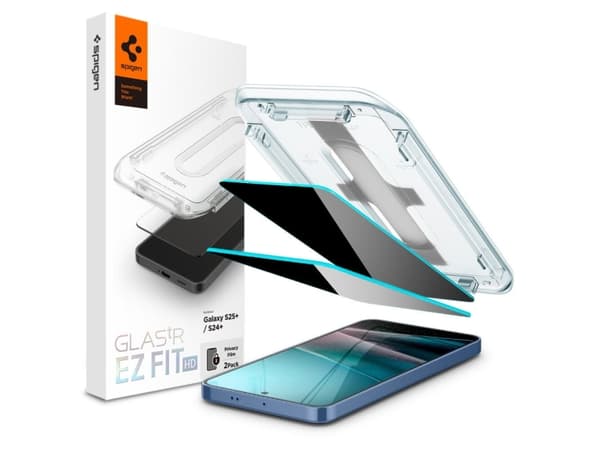 Spigen GLAS.tR EZ Fit HD Privacy, Samsung, Galaxy S25 Plus (2025), Galaxy S24 Plus (2024), Dammresistent, Reptålig, Svart, 2 styck