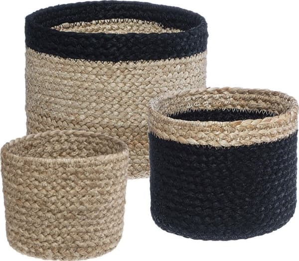 H&amp;S Decoration Set med 3 svarta jutekorgar