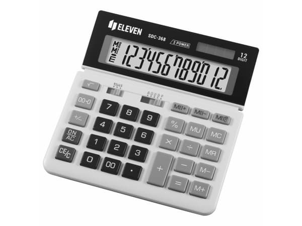 Kalkulator Eleven SDC368, hvit og svart, 12 siffer, dobbel lading