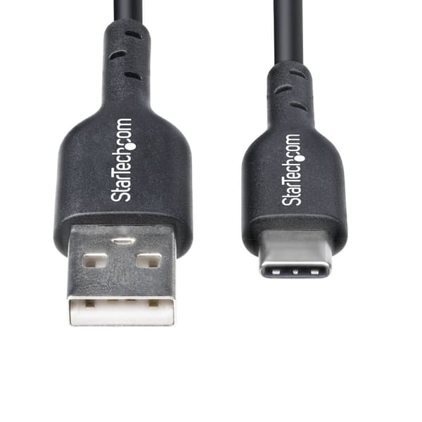StarTech.com 1 m USB-A till USB-C-laddningskabel, laddning och synkronisering, 3 A, USB 2.0, TPE-mantel - Svart USB-laddningssladd