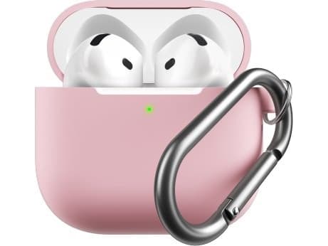 KeyBudz Elevate nøkkelring - Silikonbeskyttelsesveske for AirPods 4. generasjon (Blush Pink)