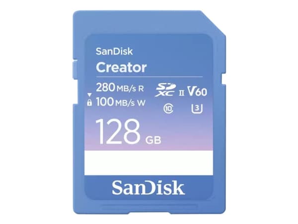 SanDisk Creator - Flashminnekort - 128 GB - Video Class V60 / UHS-II U3 / Class10 - SDXC UHS-II