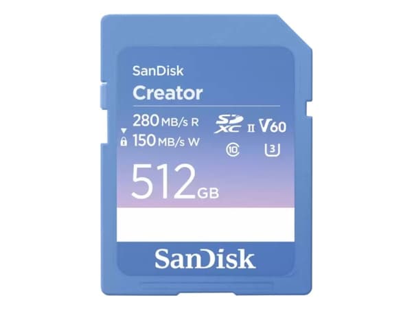 SanDisk Creator - Flash-minneskort - 512 GB - Video Class V60 / UHS-II U3 / Class10 - SDXC UHS-II