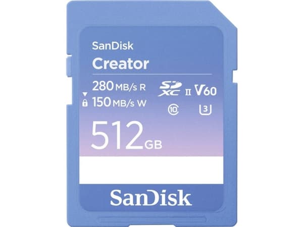 SanDisk Creator - Flash-minneskort - 512 GB - Video Class V60 / UHS-II U3 / Class10 - SDXC UHS-II